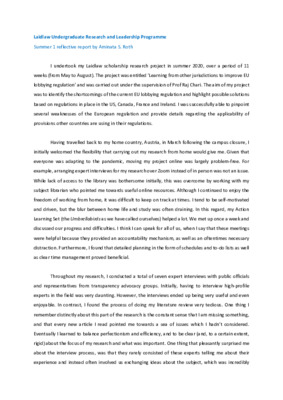 Summer 1 reflective report