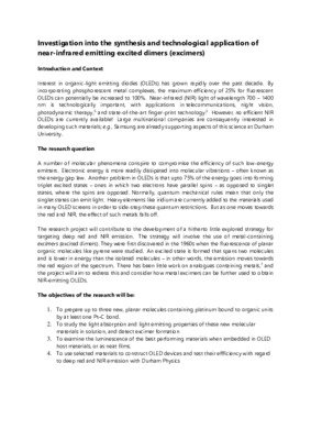 Research Proposal: Synthesis and technological application of excimers