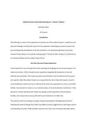 Summer Report 1 - Gabrielle Fullam