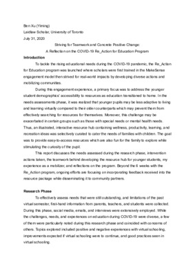 Striving for Teamwork and Concrete Positive Change:
A Reflection on the COVID-19 Re_Action for Education Program