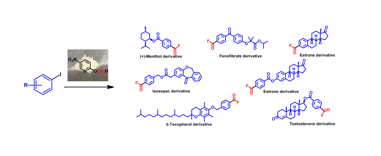 In situ generation of formyl fluoride for Pd-catalyzed fluoro-carbonylation of aryl, vinyl, and heteroaryl iodides 