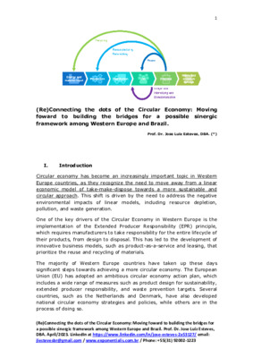 (Re)Connecting  the  dots  of the Circular  Economy: Moving foward to building the bridges for a possible sinergic framework among Western Europe and Brazil