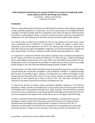 Understanding HIV self-testing in the context of COVID-19: an analysis of integrating mobile health solutions with HIV self-testing across Canada