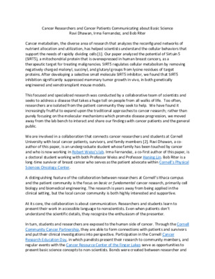 Cancer Researchers and Cancer Patients Communicating about Basic Science