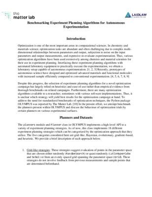 Summer Research Report - Benchmarking Experiment Planning Algorithms for Autonomous Experimentation