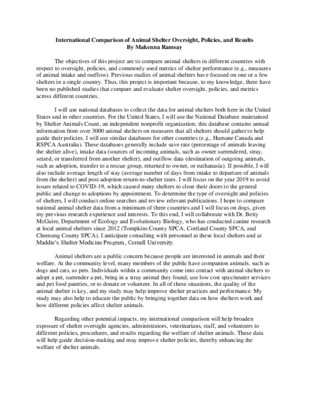 International Comparison of Animal Shelter Oversight, Policies, and Results