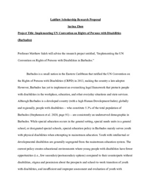 Laidlaw Scholars Research Proposal_Sarina Zhou