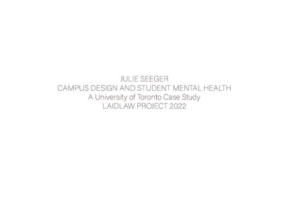 Campus Design and Student Mental Health: A University of Toronto Case Study
