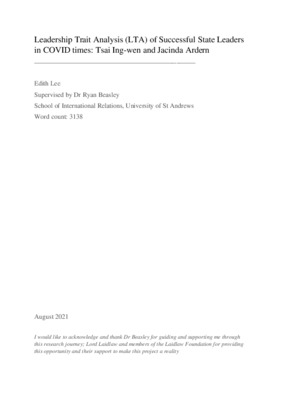 Leadership Trait Analysis (LTA) of Successful State Leaders in COVID Times: Tsai Ing-wen and Jacinda Ardern