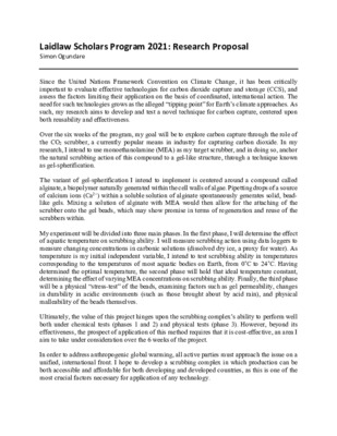 Laidlaw Program 2021: Research Proposal