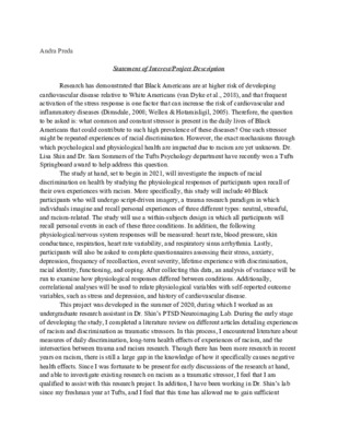 Initial Research Proposal: Studying Racism as a Traumatic Stressor