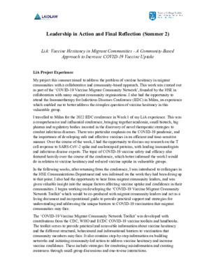 Leadership in Action and Final Reflection