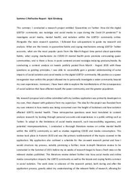 Reflective Report - Summer 2021