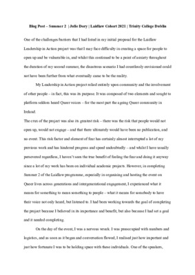 Julie Dory Blog Post LiA Showcase / Reflection LL2021