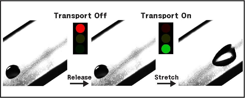 Stop and Go: Stretchable Tracks Direct Microdroplet Traffic