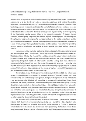 Summer 2022: Reflections on my Leadership Journey with Laidlaw