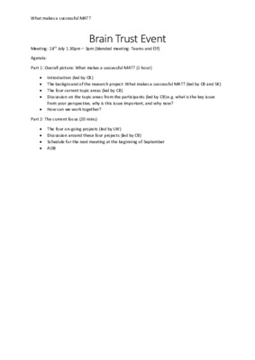 Brain Trust Event Agenda - July Meeting