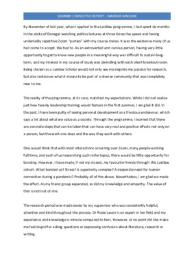 Summer 1 Reflective Report 