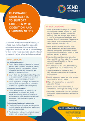 Reasonable adjustments to support children with cognition and learning needs