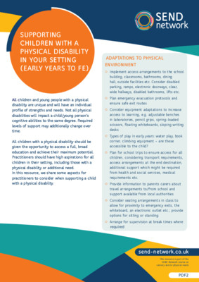 Supporting children with a physical disability (early years to FE)