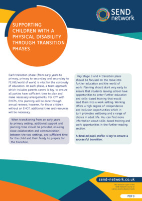 Supporting children with a physical disability through transition phases