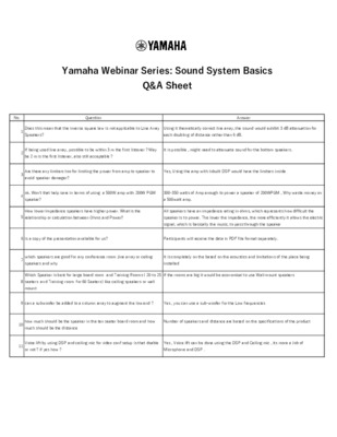 Q&A of Yamaha Webinar Series: Webinar 2 | 19 July 