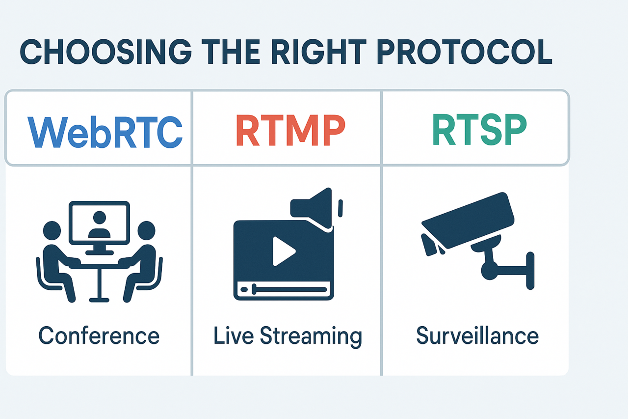 Choosing the Right Protocol: RTMP vs WebRTC vs RTSP for Conference, Live Streaming and Surveillance
