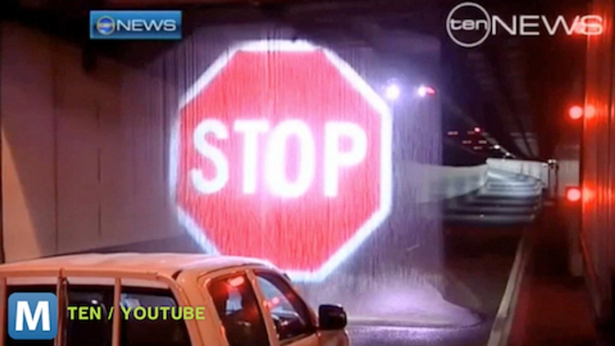 Australia Roadways Engineers Using Water Projections As Giant Emergency Stop Signs