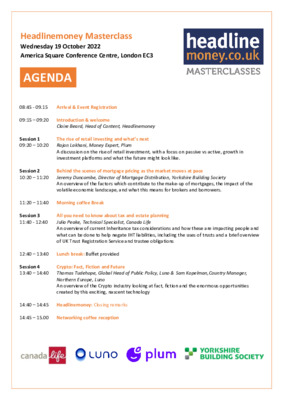 Headlinemoney Masterclass Agenda  - 19 October 2022