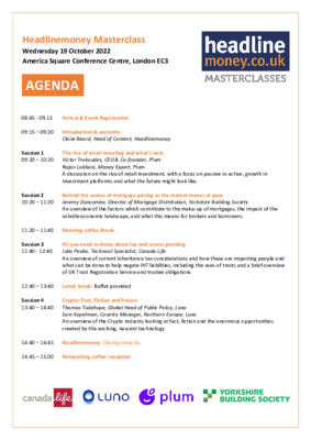 Headlinemoney Masterclass Agenda - 19 October 2022