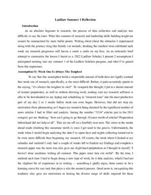 Summer One Reflection