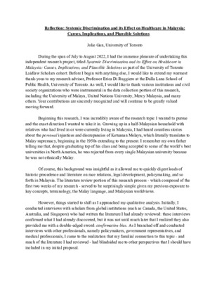 Summer One Reflective Report