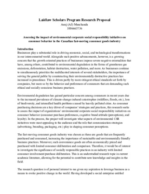 Research Proposal - Impact of CSR Initiatives on Consumer Behaviour