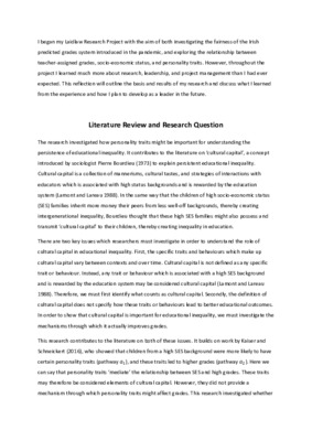 Reflective Report - The Winning Personality: Do teacher-assessed grades lead to unfair outcomes for students depending on their personality traits?