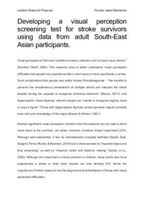 Research Proposal: Developing a visual perception screening test for stroke survivors using data from adult South-East Asian participants.