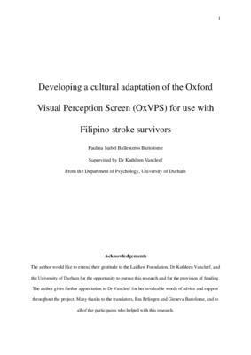 Isabel Bartolome S1 Research Paper: OxVPS Cultural Adaptation Pilot Study