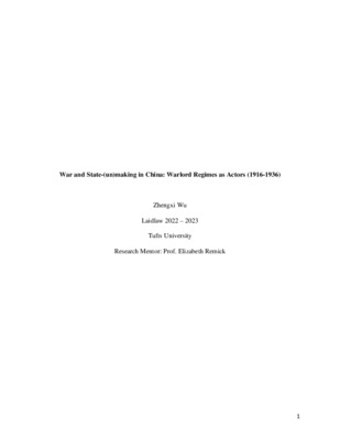 War and State-(un)making in China: Warlord Regimes as Actors (1916-1936)