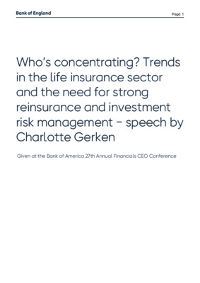 Who’s concentrating? Trends in the life insurance sector and the need for strong reinsurance and investment risk management − speech by Charlotte Gerken
