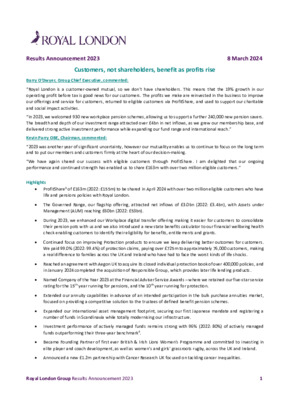 Results Announcement 2023: Customers, not shareholders, benefit as profits rise