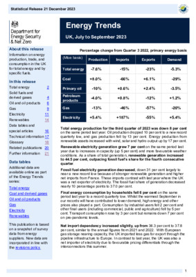 Energy Trends - UK, July to September 2023