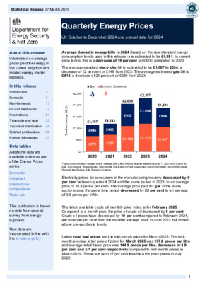 Quarterly Energy Prices: March 2025