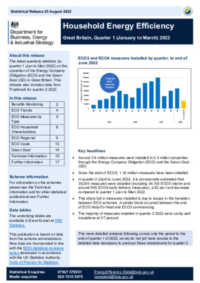 Household Energy Efficiency Statistics, August 2022