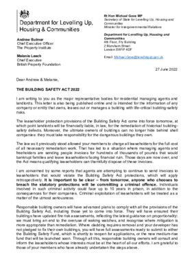Leaseholder protections: letter to building owners