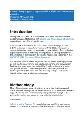 Cost of Living Support: Impact on Households Below Average Income FYE 2023 low-income statistics