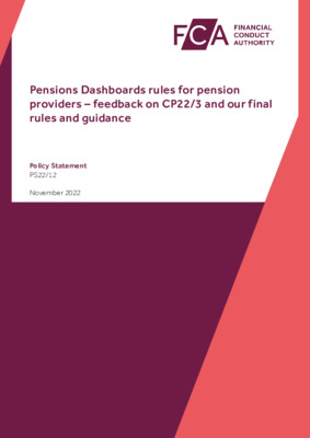 Pensions Dashboards rules for pension providers – feedback on CP22/3 and our final rules and guidance