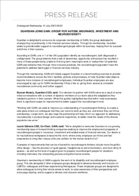 Guardian joins GAIN: Group for Autism, Insurance, Investment and Neurodiversity
