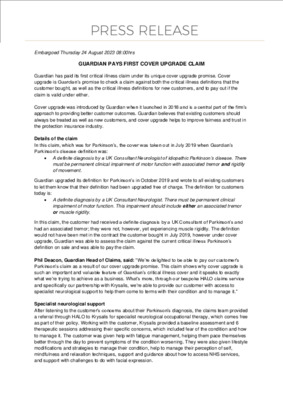 Guardian pays first Cover Upgrade claim