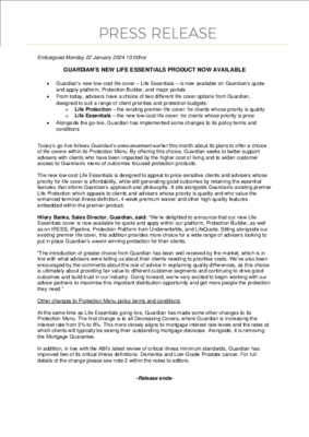 Guardian's new Life Essentials product now available