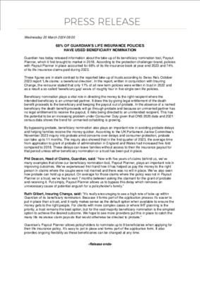 68% of Guardian's life insurance policies have used beneficiary nomination