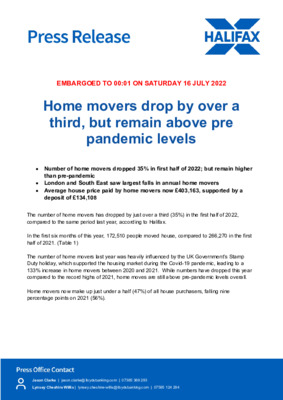 Home movers drop by over a third, but remain above pre pandemic levels 